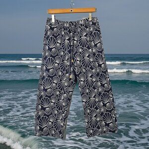 Cynthia Rowley Embroidered Seashell Wide Leg Vacation Pants Navy Size Large